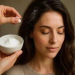 Žena so zdravými vlasmi a kremelinou na pokožke hlavy