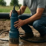 Obrázok muža s vibračným čerpadlom na zavlažovanie