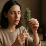 Žena skúma jerichovú lianu, starodávnu liečivú rastlinu.