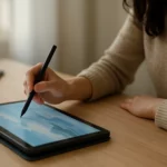 Žena používa S Pen na tablete pri kreslení