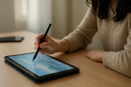 Žena používa S Pen na tablete pri kreslení