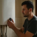 Muž nastavuje ohrievač vody FÉG V4 v domácnosti