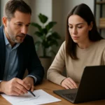 Finančný poradca diskutuje s klientom o investičných fondoch.