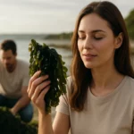 Žena s riasami na pláži, symbol zdravia a krásy