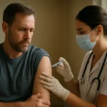 Lekár podáva injekciu pacientovi na zvyšovanie testosterónu.