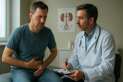 Lekár konzultuje pacienta s príznakmi zlyhania obličiek