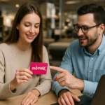 Mömax karta v rukách zákazníčky, jej výhody a zľavy.