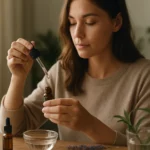 Žena používa aromatické oleje na riešenie každodenných výziev.