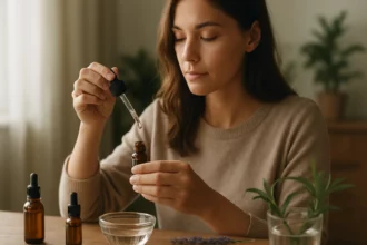 Žena používa aromatické oleje na riešenie každodenných výziev.