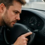 Muž kontroluje ukazovateľ hladiny paliva v aute