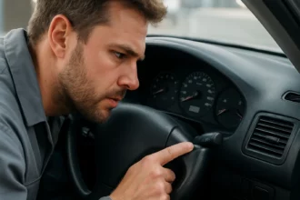 Muž kontroluje ukazovateľ hladiny paliva v aute