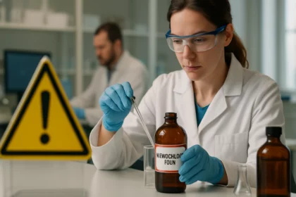 Zamestnankyňa laboratória s kyselinou chlorovodíkovou