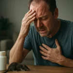 Muž s bolesťou hlavy a obavami z potkanej jedu.