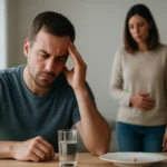 Muž trpiaci nevoľnosťou počas 48-hodinového pôstu s pohárom vody.