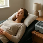 Žena relaxuje na magnetickej posteli pre zlepšenie zdravia