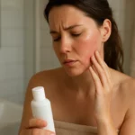 Žena sčítava účinky laurylsulfátu sodného na pokožku.