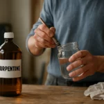 Fľaša terpentínu a osoba s štetcom