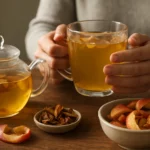 Ručne vyrobený čaj z jablkovej šupky v sklenených pohároch.