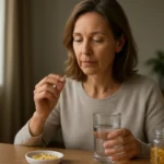 Žena užívajúca Omega-3 doplnok s pohárom vody