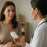 Žena na lekárskej konzultácii o zdraví ženy.