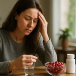 Žena trpiaca bolesťami s plazivou brusnicou ako prírodným liekom