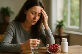Žena trpiaca bolesťami s plazivou brusnicou ako prírodným liekom