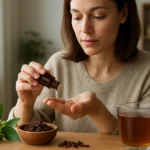 Žena užívajúca kubébové korenie ako prírodný doplnok zdravia.