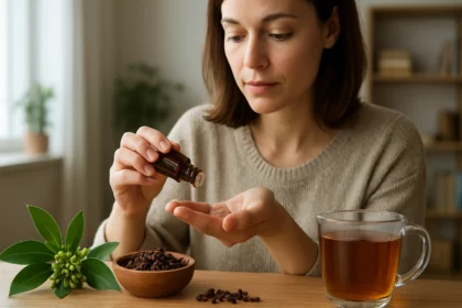 Žena užívajúca kubébové korenie ako prírodný doplnok zdravia.