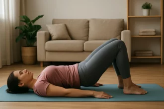 Žena vykonáva intímne cvičenia na zlepšenie panvového dna doma.