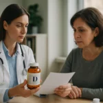 Lekárka diskutuje o vitamíne D s pacientkou tráviacou čas v kancelárii.