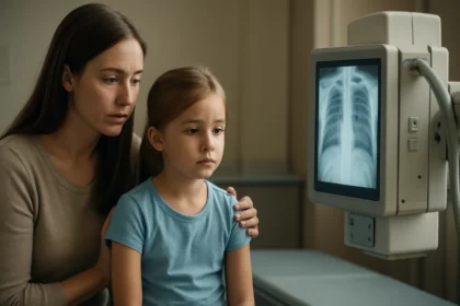 Matka s dieťaťom pri röntgenovom vyšetrení, starostlivosť o zdravie detí