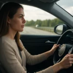 Žena šoféruje auto na ceste s adaptívnym tempomatom