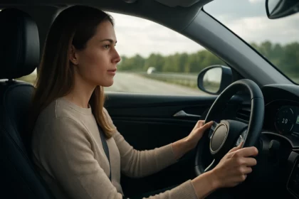 Žena šoféruje auto na ceste s adaptívnym tempomatom
