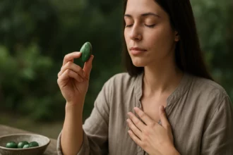 Žena s jadeitom, hľadá vnútorný pokoj a duševnú rovnováhu.