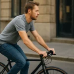 Muž jazdiaci na jednorýchlostnom bicykli po ulici