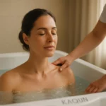Žena relaxujúca v kúpeľi KAQUN s jemnou masážou