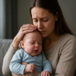 Matka drží plačúce bábätko počas studeného frontu