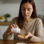 Žena užívajúca výživový doplnok na zníženie cholesterolu