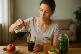 Žena pripravuje Neera nápoj na detoxikáciu a chudnutie.