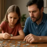 Dieťa a rodič luštia puzzle, čo podporuje rozvoj myslenia