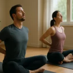 Cvičenie pre zdravú chrbticu v jogovej pozícii.