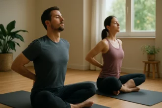 Cvičenie pre zdravú chrbticu v jogovej pozícii.