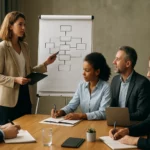 Zamestnanci na firemnom stretnutí, plánovanie akcie