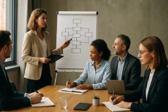 Zamestnanci na firemnom stretnutí, plánovanie akcie