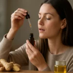 Žena používajúca zázvorové kvapky pre zdravie a imunitu