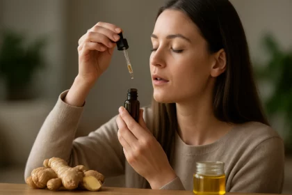 Žena používajúca zázvorové kvapky pre zdravie a imunitu