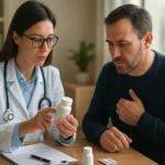 Lékařka vysvětluje pacientovi účinky teofylínu