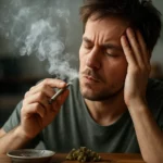 Muž fajčí marihuanu a zažíva stres a úzkosť.