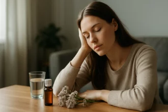 Žena s valeriánou na stole, relaxuje, upokojuje myseľ