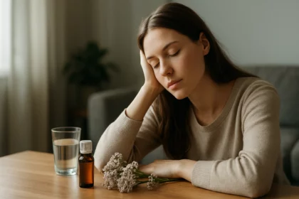 Žena s valeriánou na stole, relaxuje, upokojuje myseľ